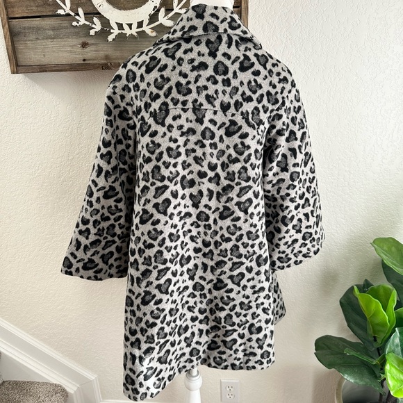 Anthropologie Elevenses gray animal print swing trapeze coat ladies size Small - Picture 6 of 13